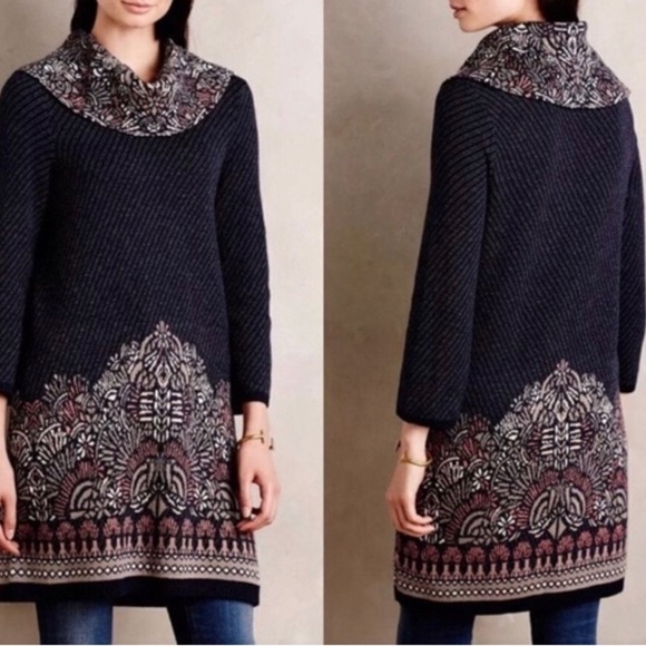 Anthropologie Moth Imperial Garden Cowl Neck Sweater Dress Tunic Womens Size S - Picture 1 of 14